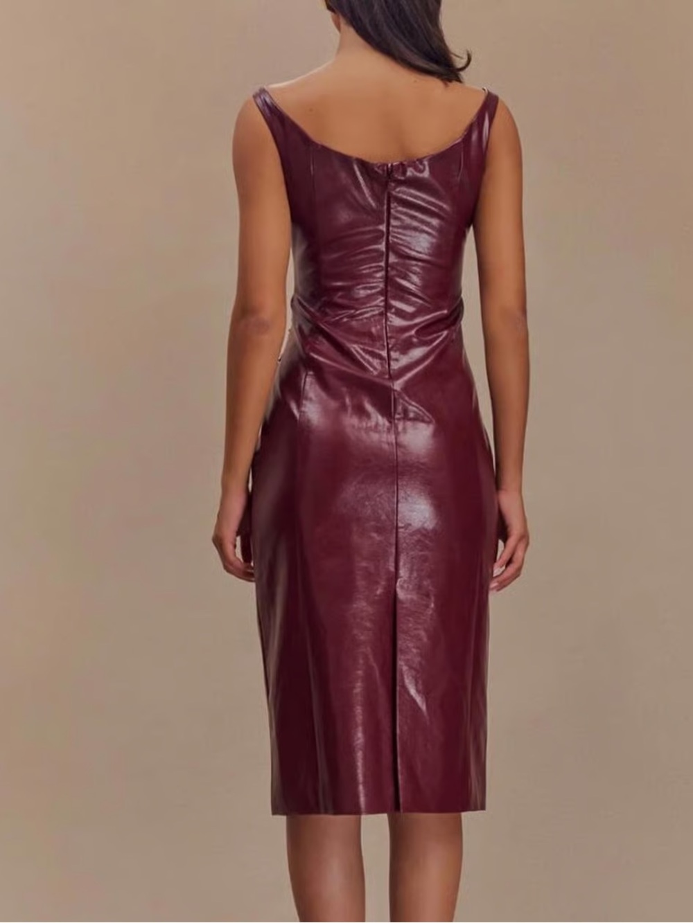 Meshki • Sonia cherry red faux leather midi dress - Picture 3 of 3